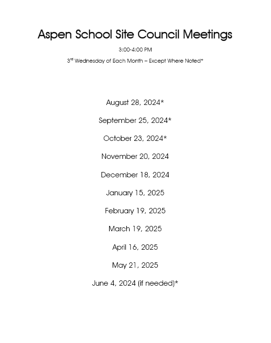 School Site Council Schedule